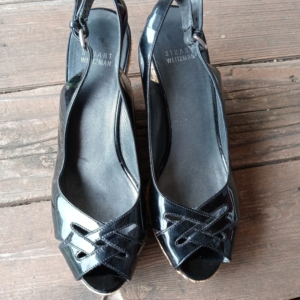 Stuart Weitzman women's black patent leather platf